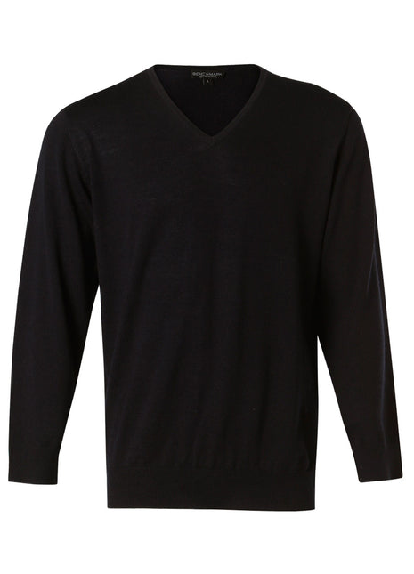 Mens 100% Merino Wool V Neck Long Sleeve Sweater (WS-M9502)