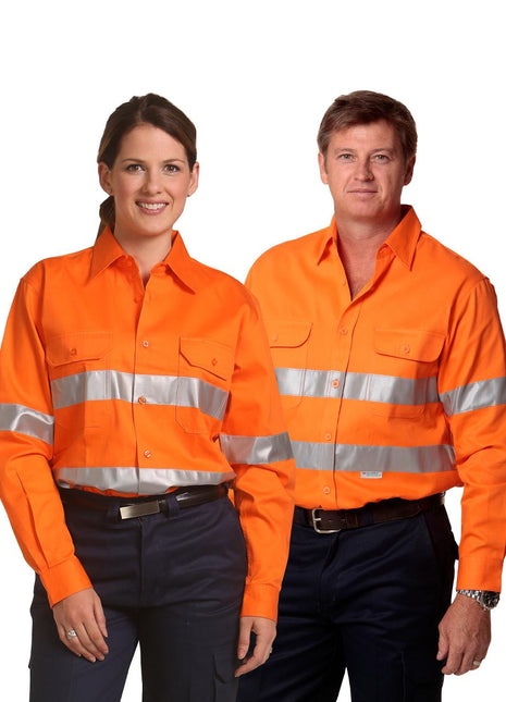 Mens Hi Vis Long Sleeve Drill Shirt With 3M® Tapes (WS-SW52)