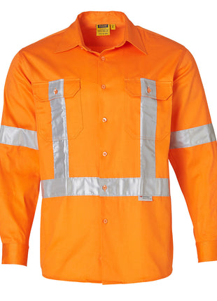 Mens Hi Vis Long Sleeve Drill Shirt With 3M® Tapes (WS-SW56)