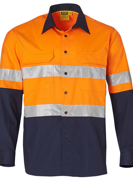 Hi Vis Cotton Rip-Stop Long Sleeve Shirt 3M® Tape (WS-SW69)