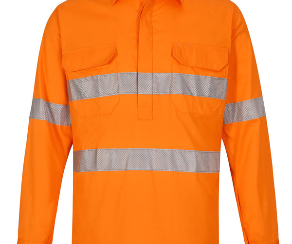 Hi Vis Cool-Breeze Closed Front Long Sleeve Shirt (Perforated Tape
