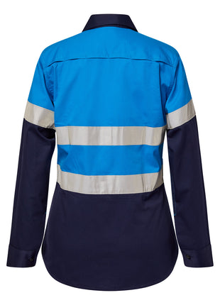 Womens Hi Vis Lightweight Long Sleeve Vented Cotton Drill Shirt with Reflective Tape (NC-WSL503)