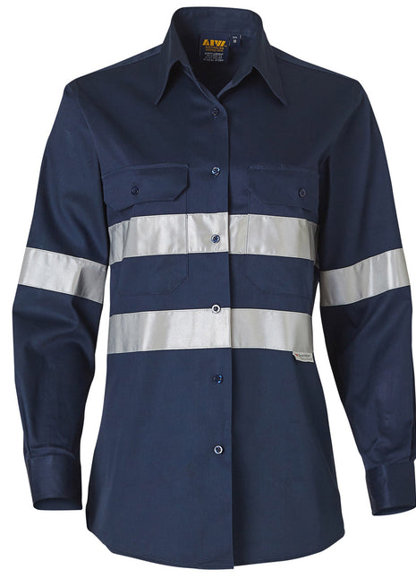 Womens Hi Vis Cotton Drill Long Sleeves Work Shirt With 3M® Reflective Taps (WS-WT08HV)