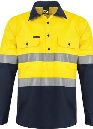 Mens Hi Vis Closed Front Cotton Drill Shirt with Reflective Tape and Semi Gusset Sleeves (NC-WS6033)