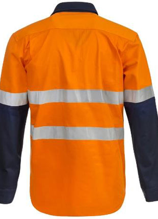 Mens Hi Vis Heavy Duty Hybrid Closed Front Cotton Drill Shirt with Reflective Tape and Gusset Sleeves (NC-WS6031)