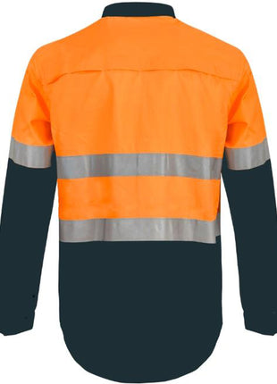 Mens Hi Vis Lightweight Closed Front Vented Cotton Drill Shirt with Reflective Tape and Semi Gusset Sleeves (NC-WS6032)
