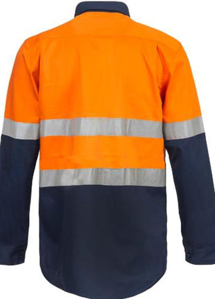 Mens Hi Vis Closed Front Cotton Drill Shirt with Reflective Tape and Semi Gusset Sleeves (NC-WS6033)
