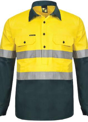Mens Hi Vis Lightweight Closed Front Vented Cotton Drill Shirt with Reflective Tape and Semi Gusset Sleeves (NC-WS6032)