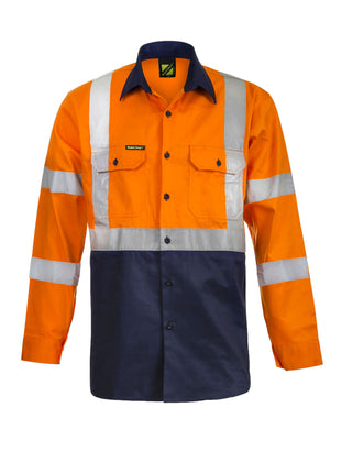 Hi Vis Long Sleeve Cotton Drill Shirt with Reflective Tape X Pattern (NC-WS6020)